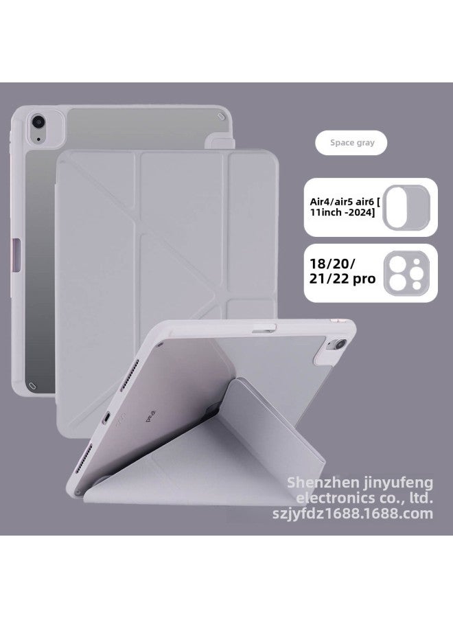 Acrylic Hard Case Protective Cover Ipad 10th Generation Air45 Pencil Slot Pro11 Transformation Y Fold Leather Cover Mini6 Shell-Color:Haze 【Y Discount】】-Applicable Model:Air 6th/7th Generation 【2024/2025 Universal】 11inch